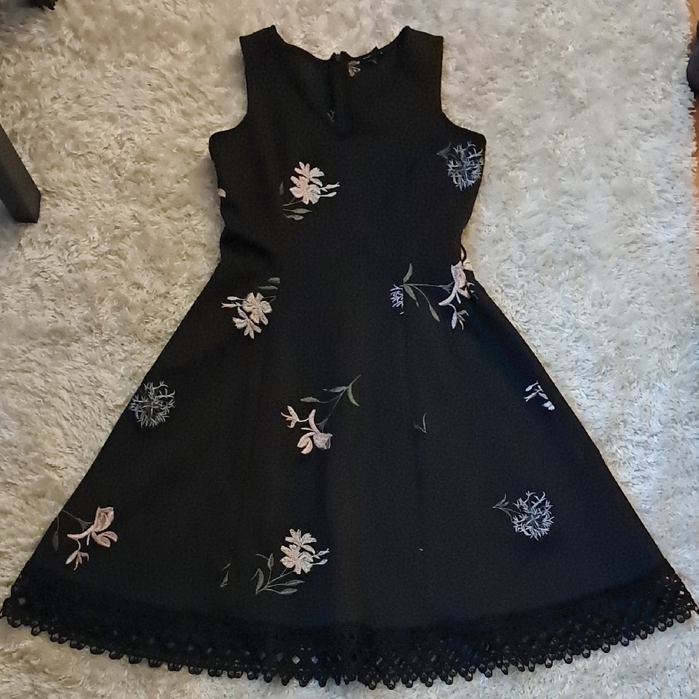 Women's ROZ & ALI Embroidered Floral Lace Hem Dress, Size 4
